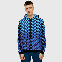 Толстовка-худи мужская Синие стрелки на чёрном фоне киберпанк, цвет: 3D-черный — фото 2