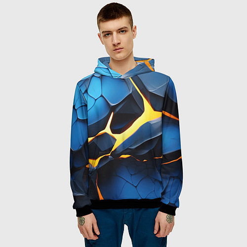 Мужская толстовка Желтая лава на синих плитах / 3D-Черный – фото 3