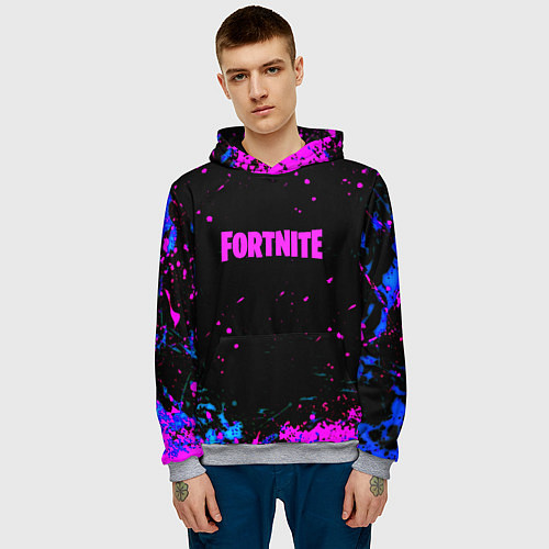 Мужская толстовка Fortnite неоновые брызги красок / 3D-Меланж – фото 3