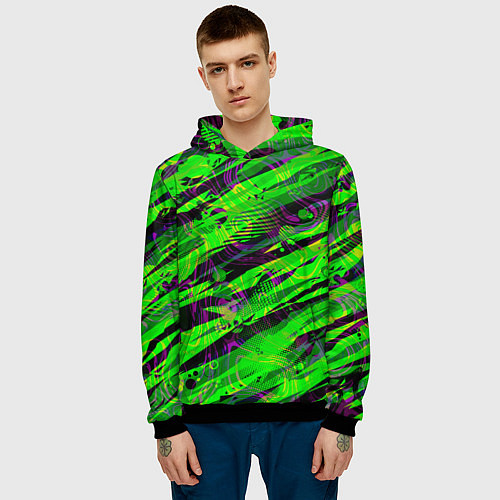 Мужская толстовка Зеленые узоры паттерны / 3D-Черный – фото 3