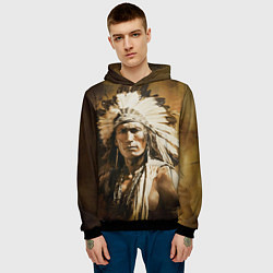 Толстовка-худи мужская Североамериканский индеец, цвет: 3D-черный — фото 2