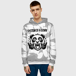 Толстовка-худи мужская System of a Down рок панда на светлом фоне, цвет: 3D-белый — фото 2