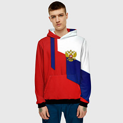 Толстовка-худи мужская Спортивная текстура герб России, цвет: 3D-черный — фото 2