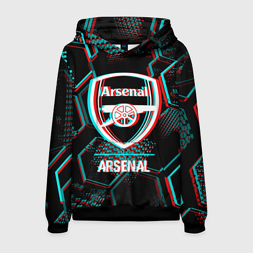 Мужская толстовка Arsenal FC в стиле glitch на темном фоне / 3D-Черный – фото 1