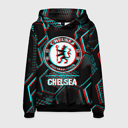 Мужская толстовка Chelsea FC в стиле glitch на темном фоне