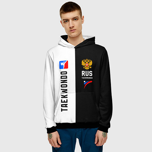 Мужская толстовка Тхэквондо черный и белый / 3D-Черный – фото 3