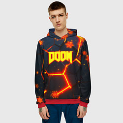 Толстовка-худи мужская Doom плиты лого в огне, цвет: 3D-красный — фото 2