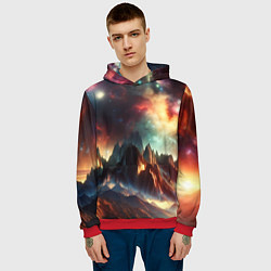 Толстовка-худи мужская Space landscape with mountains, цвет: 3D-красный — фото 2