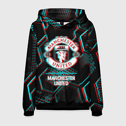 Мужская толстовка Manchester United FC в стиле glitch на темном фоне