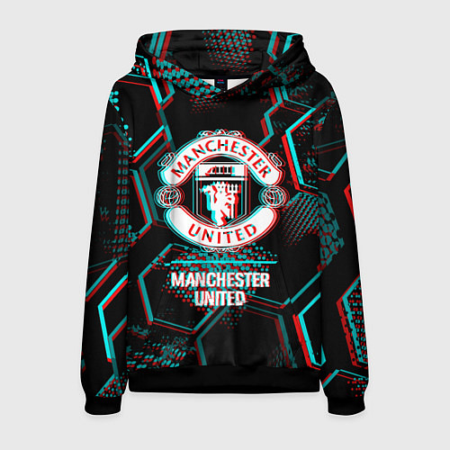 Мужская толстовка Manchester United FC в стиле glitch на темном фоне / 3D-Черный – фото 1