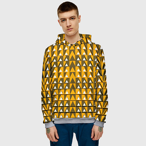 Мужская толстовка Узор из треугольников жёлтый / 3D-Меланж – фото 3