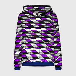 Толстовка-худи мужская Фиолетовые треугольники и квадраты на белом фоне, цвет: 3D-синий