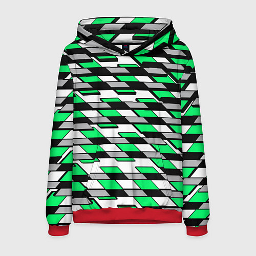 Мужская толстовка Зелёные четырёхугольники на белом фоне / 3D-Красный – фото 1