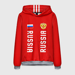 Толстовка-худи мужская Россия три полоски на красном фоне, цвет: 3D-меланж