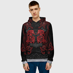 Толстовка-худи мужская Кельтские узоры - волки и топоры, цвет: 3D-меланж — фото 2