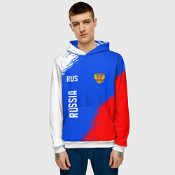 Толстовка-худи мужская Триколор и герб России, цвет: 3D-белый — фото 2