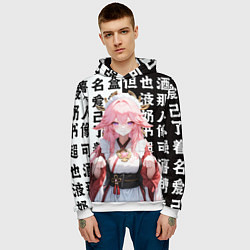Толстовка-худи мужская Горничная Яэ Мико - Геншин Импакт, цвет: 3D-белый — фото 2