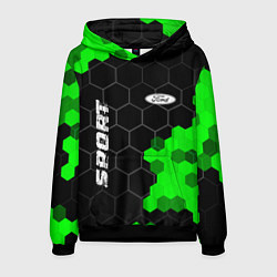Толстовка-худи мужская Ford green sport hexagon, цвет: 3D-черный