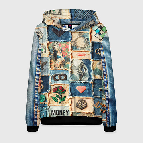 Мужская толстовка Баксы и девушки на дениме - пэчворк / 3D-Черный – фото 1