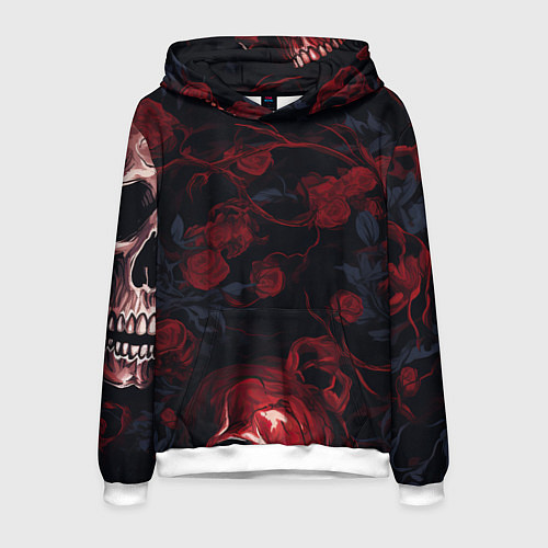 Мужская толстовка Черепа и алые розы / 3D-Белый – фото 1