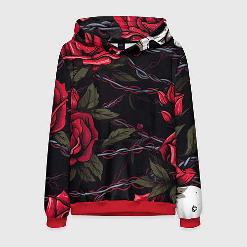 Мужская толстовка Череп и красные розы / 3D-Красный – фото 1