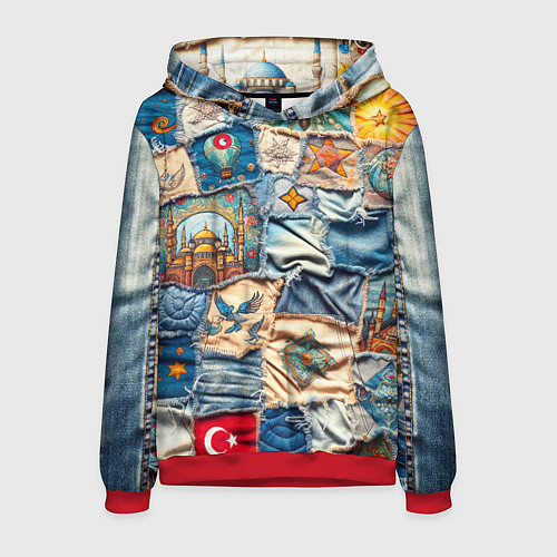 Мужская толстовка Джинсы в Турции - пэчворк / 3D-Красный – фото 1