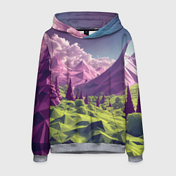 Толстовка-худи мужская Геометрический зеленый пейзаж и фиолетовые горы, цвет: 3D-меланж