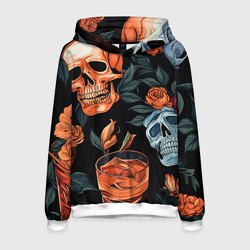 Мужская толстовка Кусты черепов с розами и пионами / 3D-Белый – фото 1