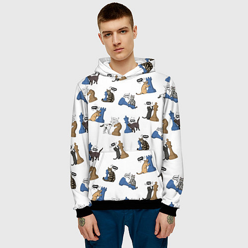 Мужская толстовка Котики и шахматы белый / 3D-Черный – фото 3