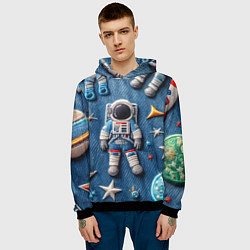 Толстовка-худи мужская Космонавт - вышивка по джинсе нейросеть, цвет: 3D-черный — фото 2