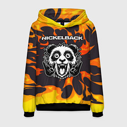 Толстовка-худи мужская Nickelback рок панда и огонь, цвет: 3D-черный