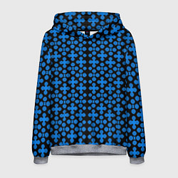 Толстовка-худи мужская Синие четырёхлистники на чёрном фоне, цвет: 3D-меланж