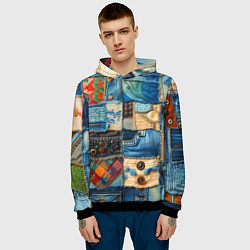 Толстовка-худи мужская Vanguard denim patchwork - ai art, цвет: 3D-черный — фото 2