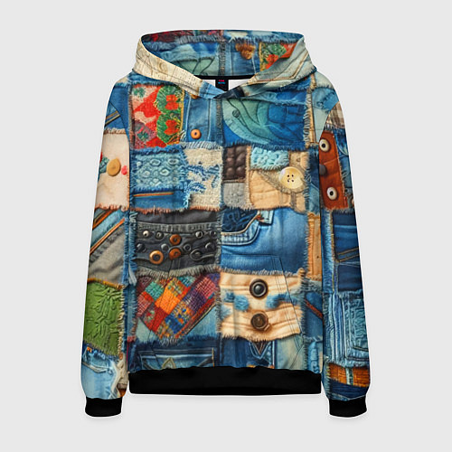 Мужская толстовка Vanguard denim patchwork - ai art / 3D-Черный – фото 1