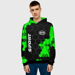 Толстовка-худи мужская BYD green sport hexagon, цвет: 3D-черный — фото 2