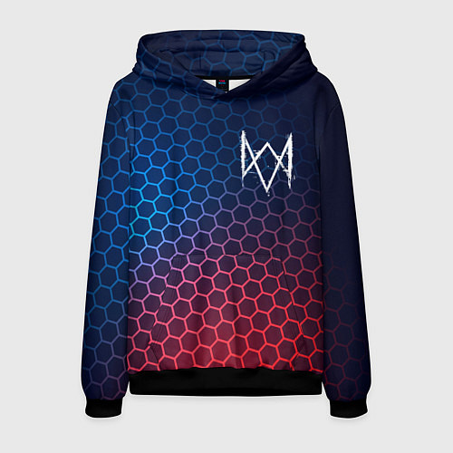 Мужская толстовка Watch Dogs неоновые соты / 3D-Черный – фото 1