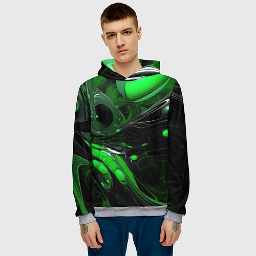 Мужская толстовка Green dark abstract geometry style / 3D-Меланж – фото 3