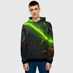 Толстовка-худи мужская Green neon abstract geometry, цвет: 3D-черный — фото 2