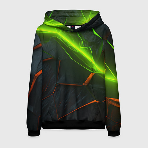 Мужская толстовка Green neon abstract geometry / 3D-Черный – фото 1