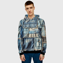 Толстовка-худи мужская Patchwork denim - vogue, цвет: 3D-черный — фото 2