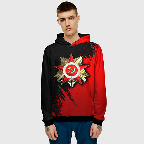 Мужская толстовка Велика отечественная - красный градиент / 3D-Черный – фото 3
