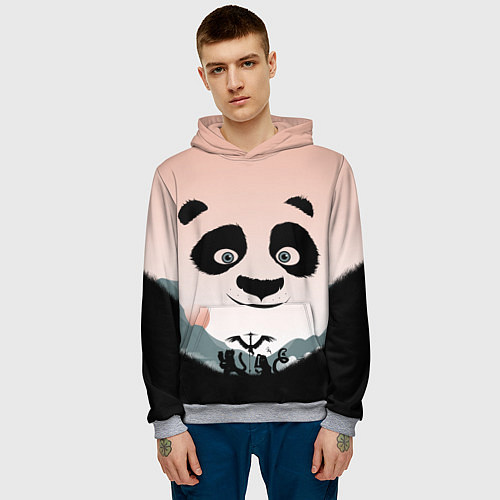 Мужская толстовка Силуэт кунг фу панда / 3D-Меланж – фото 3