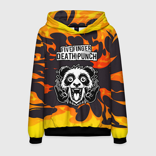 Мужская толстовка Five Finger Death Punch рок панда и огонь / 3D-Черный – фото 1
