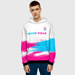 Толстовка-худи мужская Aston Villa neon gradient style посередине, цвет: 3D-черный — фото 2