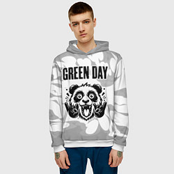 Толстовка-худи мужская Green Day рок панда на светлом фоне, цвет: 3D-белый — фото 2