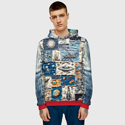 Толстовка-худи мужская Джинсовый пэчворк с пришельцами, цвет: 3D-красный — фото 2