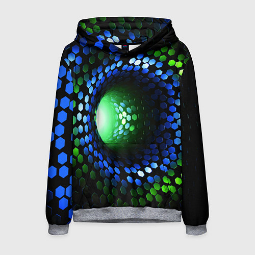 Мужская толстовка Червоточина - гексагональные чешуйки со свечением / 3D-Меланж – фото 1