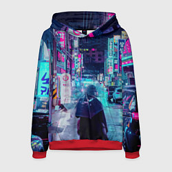 Толстовка-худи мужская Дождливый неоновый вечер в Японии, цвет: 3D-красный