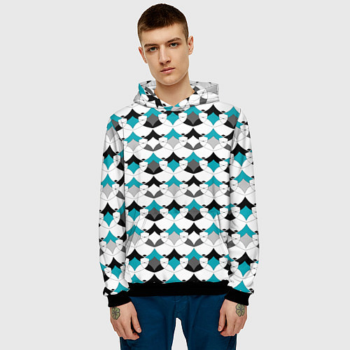 Мужская толстовка Разноцветный черный голубой с белым геометрический / 3D-Черный – фото 3