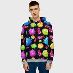 Толстовка-худи мужская Смешные бактерии паттерн, цвет: 3D-меланж — фото 2